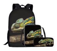 Beauty Collector Ensemble sac à dos caméléon pour filles avec sac à déjeuner et trousse à crayons assortis, Caméléon jaune