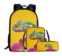 Beauty Collector Ensemble sac à dos caméléon pour filles avec sac à déjeuner et trousse à crayons assortis, Caméléon Fleur Jaune