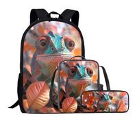 Beauty Collector Ensemble sac à dos caméléon pour filles avec sac à déjeuner et trousse à crayons assortis, Caméléon d'automne