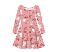 Beauty Collector Robe à manches longues pour fille - Col rond - Printemps - Vacances - Robe trapèze, Ballon Chat Love Rose, 7-8 ans