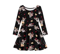 Beauty Collector Robe midi trapèze à manches longues et col rond pour fille, Rat Love Cheese Noir, 5-6 ans