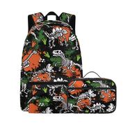 Beauty Collector Sac à dos d'école pour filles et garçons, sac à livres avec boîte à déjeuner, Dinosaure Fossil Graffiti Dots, Sac à dos daypack