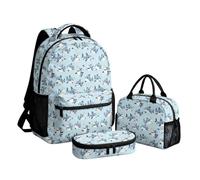 Beauty Collector Sac à dos pour filles 3 pièces pour l'école avec sac à déjeuner et trousse à crayons, Shark Love Aqua, Sac à dos daypack