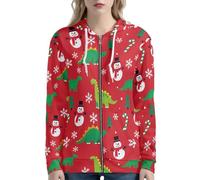 Beauty Collector Sweat à capuche de Noël zippé avec poches pour femme XS-5XL, Dinosaure Bonhomme de neige Rouge, S