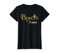 Beauty for Ashes Écriture pour Femmes et Filles Croix dorée Motif Floral T-Shirt