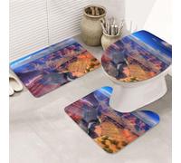 Beauty Grand Canyon - Lot de 3 tapis de salle de bain en forme de U - Tapis de bain antidérapant en microfibre + tapis de couvercle de toilette doux et absorbant pour décoration d'intérieur