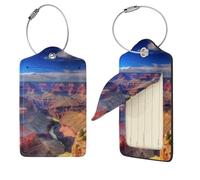 Beauty Grand Canyon - Lot de 4 étiquettes de bagage en cuir synthétique avec dos intégral pour bagages, étiquettes personnalisées pour sacs, valises avec boucle en métal, noir