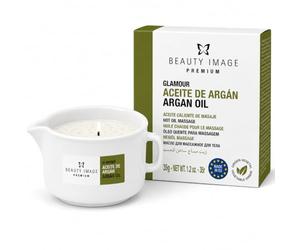 BEAUTY IMAGE Bougie de Massage - Couleur Or Glamour Brillant - A l'Huile d'Argan. De 2 à 3 Massages Corporels Complets. Huile Chaude pour Massage Professionnel. Qualité Fabriqué en Europe.