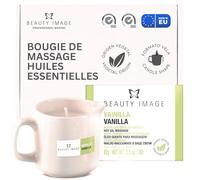 BEAUTY IMAGE Bougie de Massage Vanille - Large - Énergisante. Beurres Végétaux, Vanille et Cacao. [80 gr de 4 à 5 Massages Complets du Corps]. Huile Chaude pour Massage Professionnel.