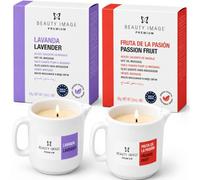BEAUTY IMAGE Pack de 2 Grandes Bougies de Massage - Fruit de la Passion - Lavande [80 gr de 4 à 5 Massages Corporels par Bougie]. Huile Chaude pour Massage Professionnel. Qualité Fabriqué en Europe.