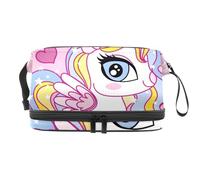 Beauty Little Unicorn Trousse à maquillage double couche pour femmes et filles, trousse de toilette de voyage, trousse de maquillage pratique avec compartiment à pinceaux, multicolore, 27x15x14