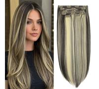 BEAUTY ON LINE Lot de 6 extensions de cheveux raides à clipser - 55,9 cm - Brun moyen à blond décoloré - Cheveux raides naturels et épais - Pour femme