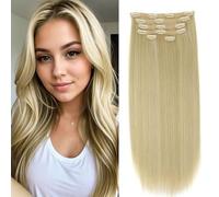 BEAUTY ON LINE Lot de 6 extensions de cheveux raides naturels épais et synthétiques à clipser, 55,9 cm, blond décoloré, pour femme