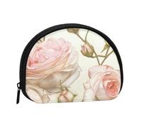 Beauty Pink Roses Full Format Imprimé Polyester Portable Mini Sac de Rangement Coquille Portefeuille Petit Portefeuille Coquille Sac de Rangement, Noir , Taille unique