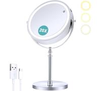 Beauty Planet Magnifying Mirror With Light, 20 Cm Rechargeable 1x/20x, Double Sided, Dimmable Led Vanity Mirror 3 Colour Modes