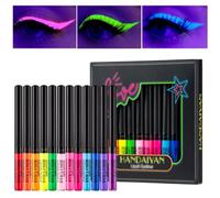 Beauty Searcher Set d'eyeliner liquide fluorescent, 12 couleurs UV Glow Matte Eyeliner, peinture fluorescente waterproof longue durée pour le visage pour l'usage quotidien et la mascarade de carnaval