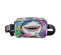 Beauty Shark Sac banane coloré aquarelle tendance pour homme et femme Petit sac de poitrine à bandoulière avec sangle réglable pour voyage, shopping, course à pied