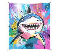 Beauty Shark Tente cabane de plage aquarelle colorée UPF50 résistante à l'eau Grand abri solaire portable avec poteaux robustes, sacs de sable et pelle pour camping, pique-niques, arrière-cour