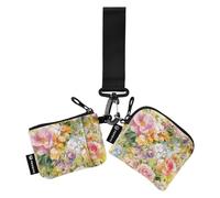 Beauty Spring Flowers District of American Beauty Rose Dragonfly and The Bee_4 Portefeuilles à double dragonne pour femme Taille compacte Fermeture éclair Dragonfly Portefeuille avec porte-clés pour