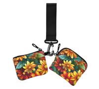 Beauty Spring Flowers Lot de 2 portefeuilles fins et amovibles pour cartes de visite avec dragonne pour un usage quotidien Motif marguerites rouges et jaunes, fleurs de printemps de beauté marguerites