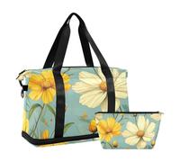 Beauty Spring Flowers Yellow Daisy Sac de voyage avec trousse de toilette pour le sport 2 pièces, fleurs de printemps jaune marguerite, 1 size