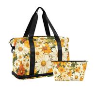 Beauty Spring Grand sac à bandoulière pliable avec trousse de toilette pour yoga Motif marguerites Jaune, Beauty Spring Yellow Daisy, 1 size