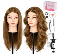Beauty Star Tête de mannequin avec cheveux 100 % naturels Marron doré 45,7 cm