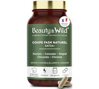Beauty&Wild Coupe Faim Naturel SATIA+ - Konjac, Nopal, Caroube, Chrome, Contrôle de l’Appétit et Satiété, 120 Gélules, Fabriqué en France
