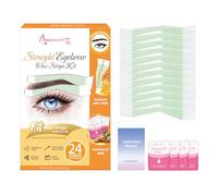 Beauty7 Lot de 24 bandes de cire prédécoupées pour sourcils droits - Avec 4 lingettes nettoyantes à l'huile - Sans douleur - Bandes d'épilation pour sourcils