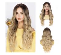 Beauty7 Perruques blondes ombrées pour femme - Perruque longue ondulée - Cheveux bouclés - Résistante à la chaleur - Avec racines foncées - 66 cm