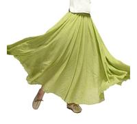 Beautyhis Jupe bohème en coton et lin pour femme, jupe maxi d'été en lin, taille élastique, jupe trapèze fluide, Green Vegetation, 40