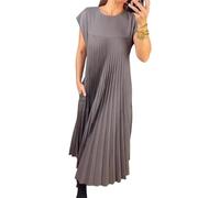 Beautyhis Robe plissée simple de couleur unie pour femme, robe longue plissée, col rond, robe longue d'été ample, gris, XL
