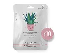 Beautykei Masque Visage Aloe Vera 10 Masques Hydratation Anti-âge Éclatante Soins de la Peau Naturel Hypoallergénique Coton 100% Usage Facile Tous Types de Peau Bienfaits Vitamines