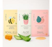 Beautykei Masque Visage Coréen Hydratation Aloe Vera Gelée D'escargot Miel Royal 100% Coton Hypoallergénique Soins de la Peau Cadeau Routine Beauté