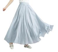 BEAUTYLAST Jupe bohème en coton et lin pour femme, jupe longue fluide et décontractée avec taille élastique pour l'été, plage et vacances (gris clair, longueur 85 cm)
