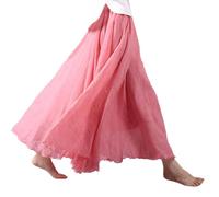 BEAUTYLAST Jupe bohème en coton et lin pour femme, taille élastique, jupe maxi longue et fluide décontractée pour l'été, la plage, les vacances (rouge clair, 95 cm de longueur)