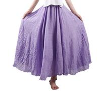 BEAUTYLAST Jupe bohème en coton et lin pour femme, taille élastique, jupe maxi longue et fluide décontractée pour l'été, la plage, les vacances (violet, 85 cm de longueur)
