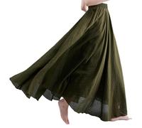 BEAUTYLAST Jupe bohème en coton et lin pour femme, taille élastique, longue, fluide et décontractée, pour l'été, la plage, les vacances (vert kaki, 95 cm de longueur)