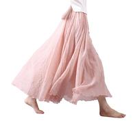 BEAUTYLAST Jupe bohème en coton et lin pour femme, taille élastique, longue, fluide et décontractée, pour l'été, la plage, les vacances (rose clair, 85 cm de longueur), rose