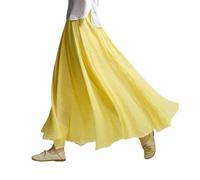 BEAUTYLAST Jupe bohème en coton et lin pour femme, taille élastique, longue, fluide et décontractée, pour l'été, la plage, les vacances (jaune clair, 95 cm de longueur), jaune