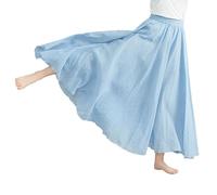 BEAUTYLAST Jupe bohème en coton et lin pour femme, taille élastique, longue, fluide et décontractée, pour l'été, la plage, les vacances (bleu ciel, 95 cm de longueur), bleu