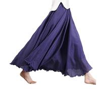 BEAUTYLAST Jupe bohème en coton et lin pour femme, taille élastique, longue, fluide et décontractée, pour l'été, la plage, les vacances, bleu marine, 95CM-Length