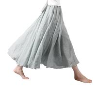 BEAUTYLAST Jupe bohème en coton et lin pour femme, taille élastique, longue, fluide et décontractée, pour l'été, la plage, les vacances (vert clair, 95 cm de longueur), gris