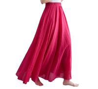 BEAUTYLAST Jupe bohème en coton et lin pour femme, taille élastique, longue, fluide et décontractée, pour l'été, la plage, les vacances, rose rouge, 95CM-Length