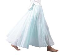 BEAUTYLAST Jupe bohème en coton et lin pour femme, taille élastique, longue, fluide et décontractée, pour l'été, la plage, les vacances, bleu eau, 95CM-Length