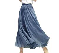 BEAUTYLAST Jupe bohème en coton et lin pour femme, taille élastique, longue, fluide et décontractée, pour l'été, la plage, les vacances (bleu Niagara, 95 cm de longueur), bleu