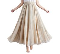 BEAUTYLAST Jupe bohème en coton et lin pour femme, taille élastique, longue, fluide et décontractée, pour l'été, la plage, les vacances, abricot, 95CM-Length