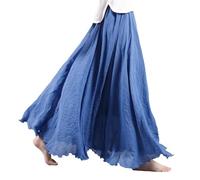 BEAUTYLAST Jupe bohème en coton et lin pour femme, taille élastique, longue, fluide et décontractée, pour l'été, la plage, les vacances (bleu denim, 85 cm de longueur), bleu