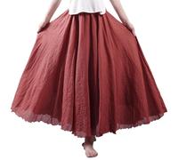 BEAUTYLAST Jupe bohème en coton et lin pour femme, taille élastique, longue, fluide et décontractée, pour l'été, la plage, les vacances, rouge rouille, 95CM-Length