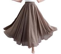 BEAUTYLAST Jupe bohème en coton et lin pour femme, taille élastique, longue, fluide et décontractée, pour l'été, la plage, les vacances, kaki, 95CM-Length